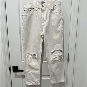 Agolde Cream‎ Distressed Straight Leg Jeans, Size 31